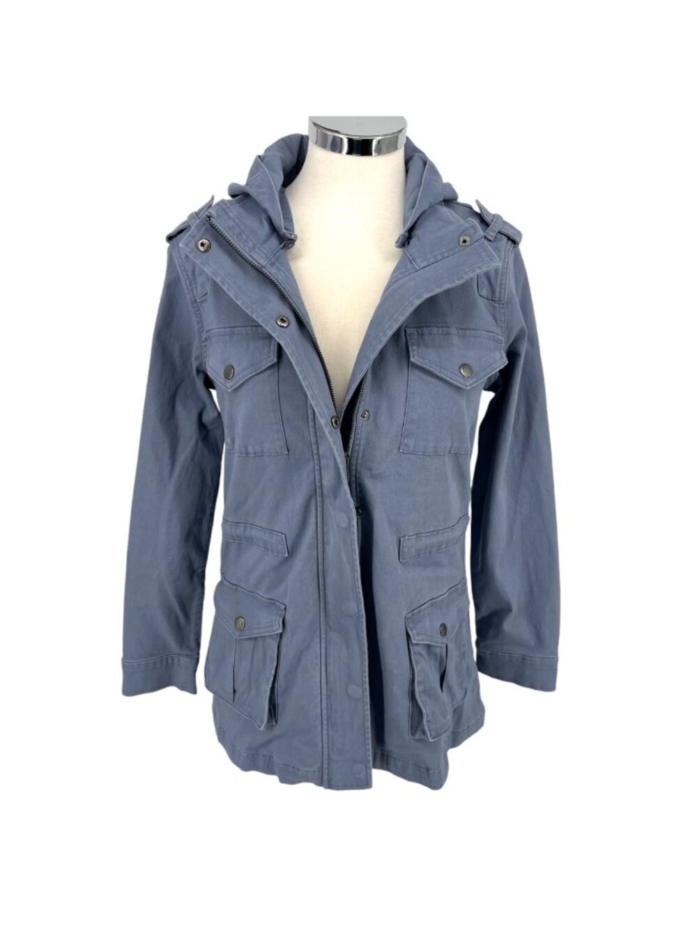 Market & Spruce Hooded Utility Jacket Gorpcore Casual Blue Size XS NWT
